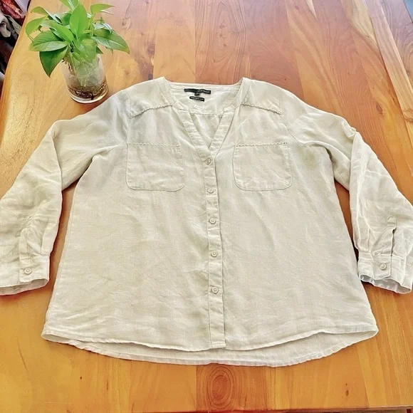 Harve Benard 100% Linen Minimalist Casual Relaxed Fit Button  Down Shirt Blouse. - Picture 9 of 14